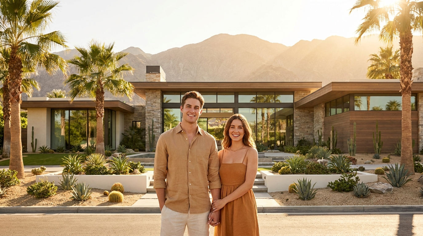 Couple in front of a Coachella Valley home